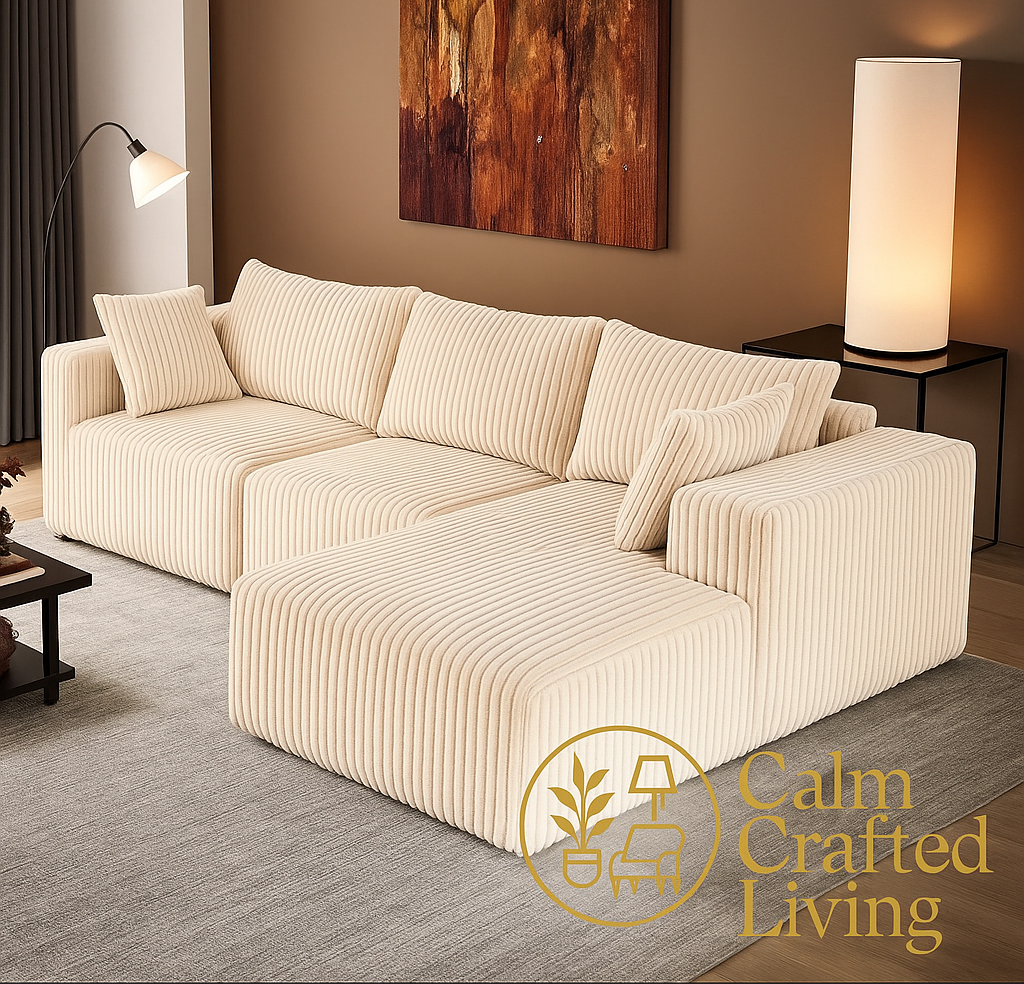 Modular L-Shaped Sectional Sofa with Chaise – Plush Corduroy Cloud Couch for Living Room & Bedroom, No Assembly Required