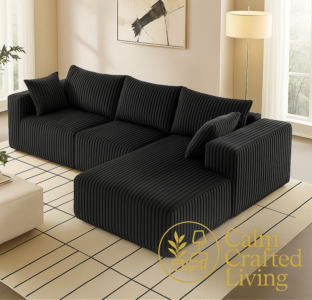 Modular L-Shaped Sectional Sofa with Chaise – Plush Corduroy Cloud Couch for Living Room & Bedroom, No Assembly Required