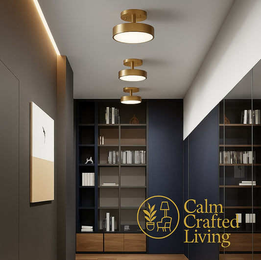 Modern Nordic LED Ceiling Light – Gold & Black Round Fixture for Bedroom, Entryway, Hallway