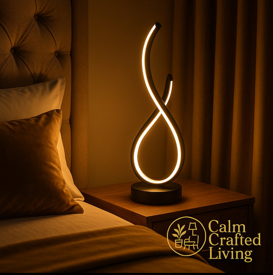 Sculptural Spiral LED Table Lamp – Dimmable Ambient Light for Modern Bedrooms, Living Rooms & Offices