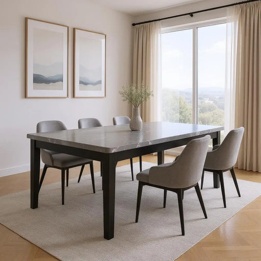 66" Dark Gray Faux Marble Dining Table – Elegant Square Design for Sophisticated Dining Spaces