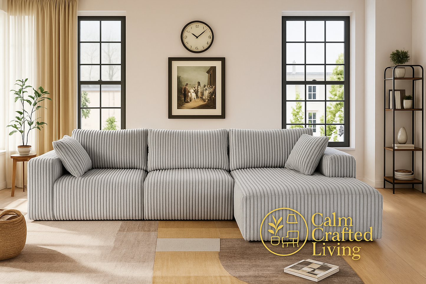 Modular L-Shaped Sectional Sofa with Chaise – Plush Corduroy Cloud Couch for Living Room & Bedroom, No Assembly Required