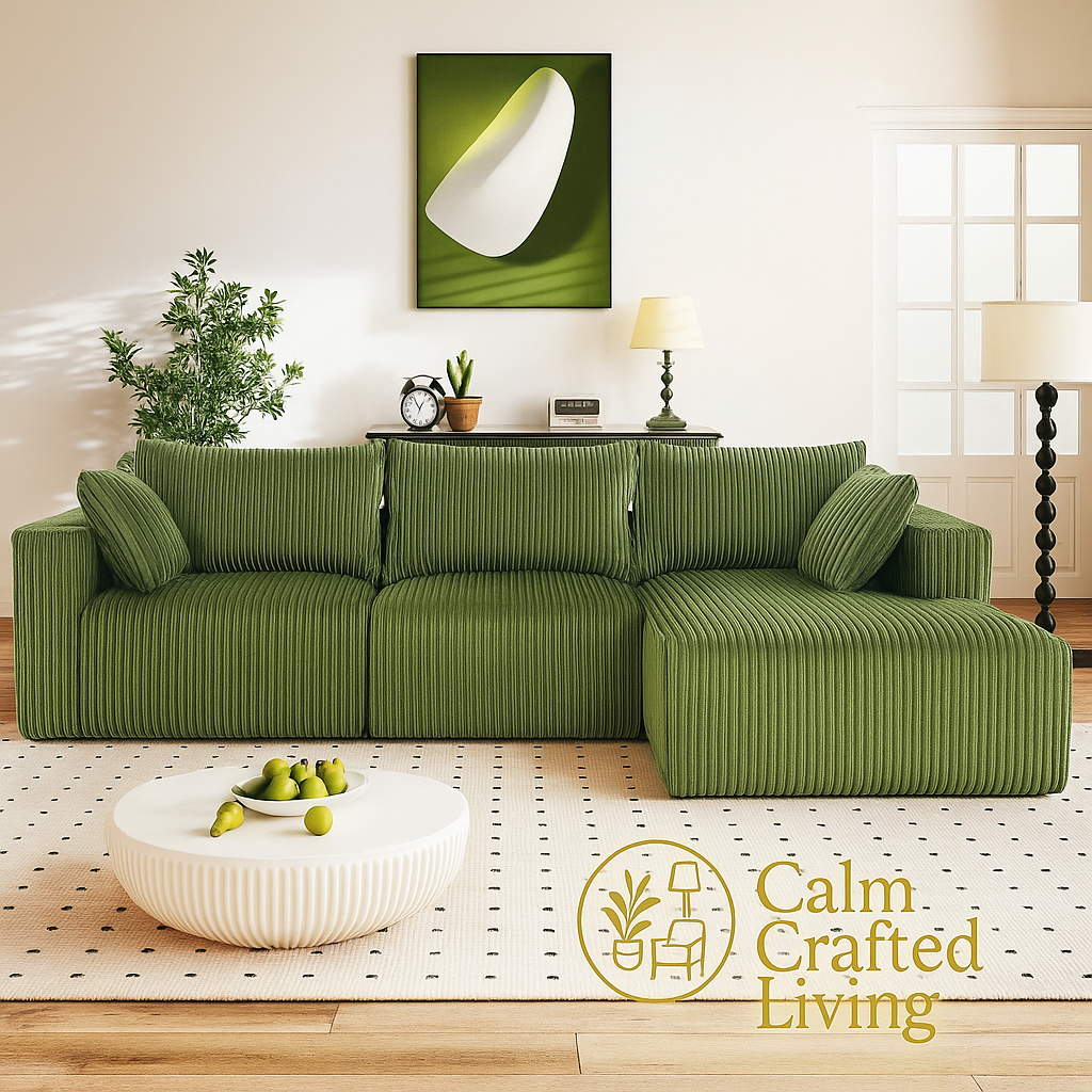 Modular L-Shaped Sectional Sofa with Chaise – Plush Corduroy Cloud Couch for Living Room & Bedroom, No Assembly Required