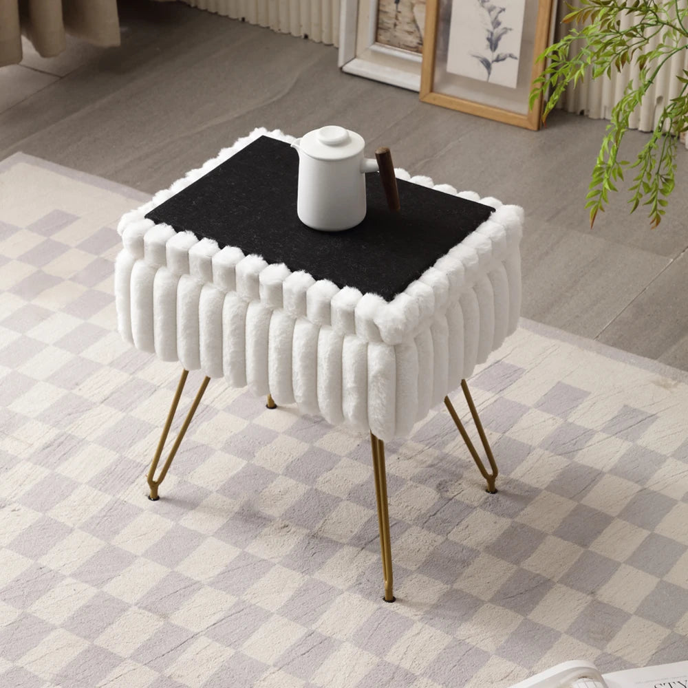 Chic Faux Fur Vanity Stool with Hidden Storage – Soft Ottoman Chair for Makeup, Dressing Table & Relaxation