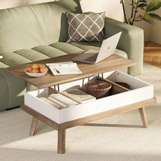 Lift-Top Wooden Coffee Table – Modern Living Room Table with Hidden Storage Compartment for Home or Reception Areas