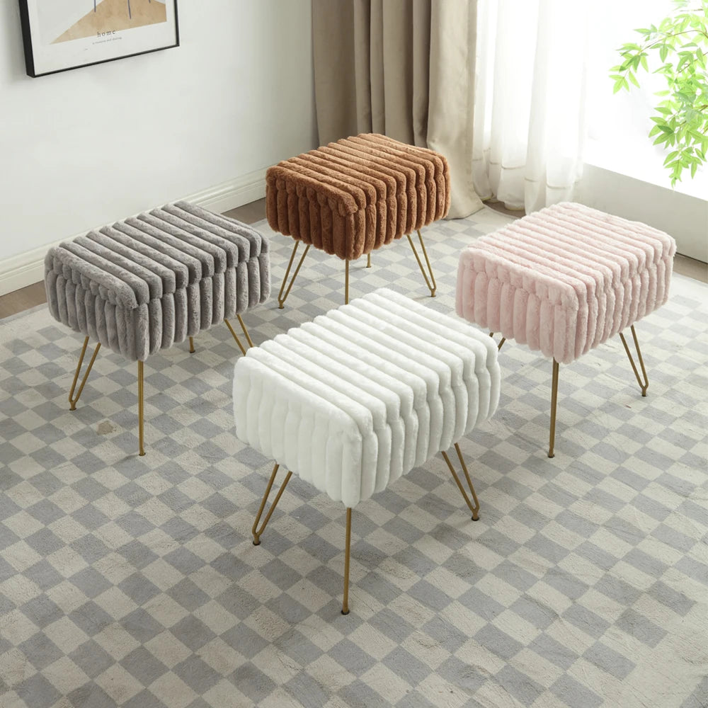 Chic Faux Fur Vanity Stool with Hidden Storage – Soft Ottoman Chair for Makeup, Dressing Table & Relaxation