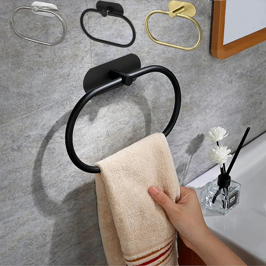 Stainless Steel Self-Adhesive Towel Holder – Modern Bathroom & Kitchen Wall Rack for Towels and Handcloths