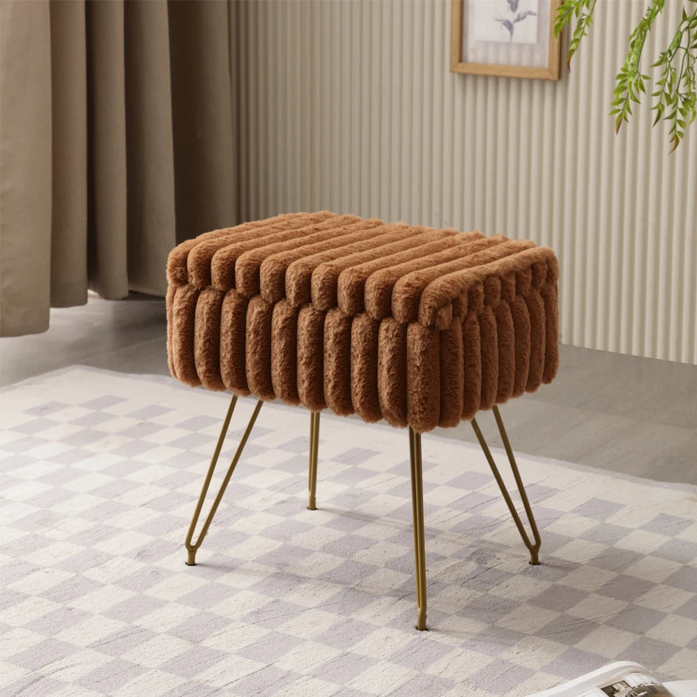 Chic Faux Fur Vanity Stool with Hidden Storage – Soft Ottoman Chair for Makeup, Dressing Table & Relaxation