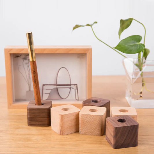 Creative Wooden Pen Holder – Multifunctional Desktop Organizer for Office Supplies & Minimalist Workspace Decor