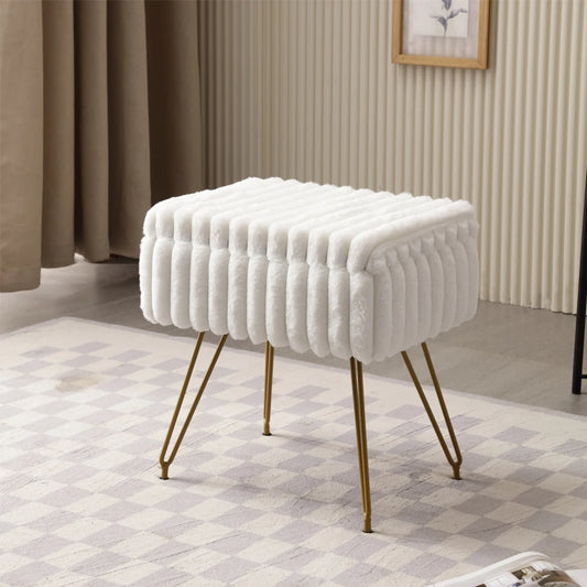 Chic Faux Fur Vanity Stool with Hidden Storage – Soft Ottoman Chair for Makeup, Dressing Table & Relaxation