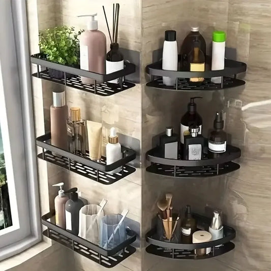 No-Drill Bathroom Corner Shelf – Wall-Mounted Shower Storage Rack for Toiletries & Essentials